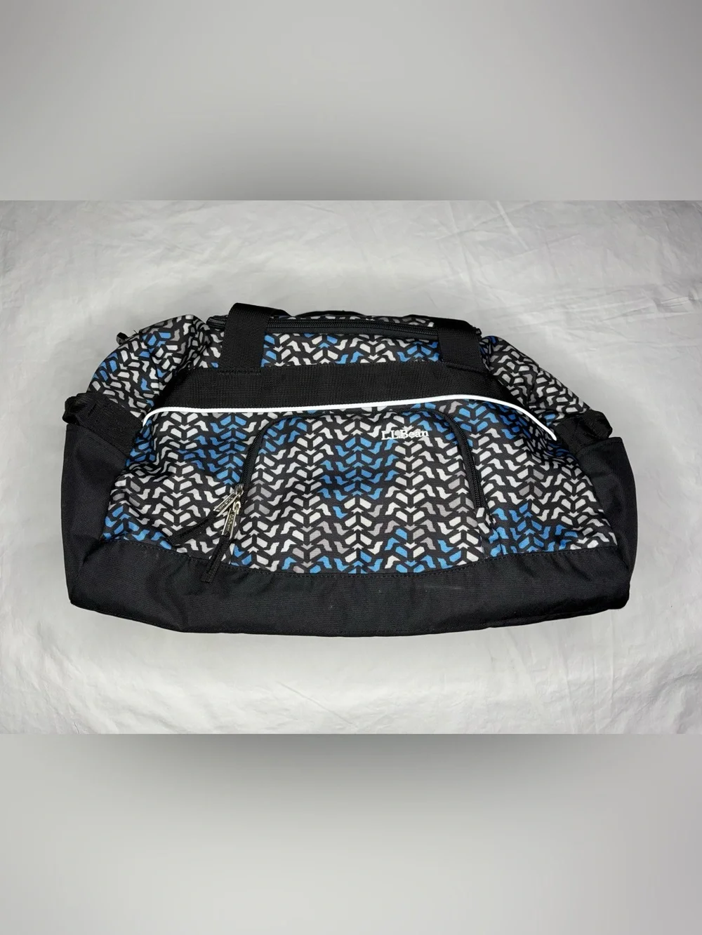 LL Bean Adventure Duffle Bag Small Geometric Blue Carry On Tote Gym EUC Retired